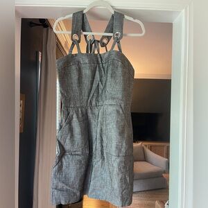Milly Linen-Blend Stretch-Denim Apron Dress